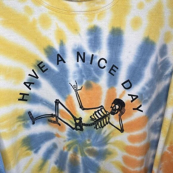 Urban Outfitters Tie Dye Skeleton “Have A Nice Day” Pullover Sweater S/M - Picture 3 of 6